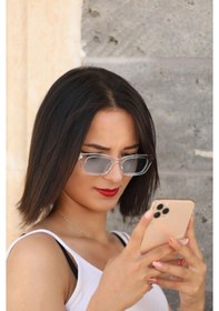 Resim ESRADA GEOMETRİK ŞEFFAF ÇERCEVE MAVİ CAM UNISEX GÜNEŞ GÖZLÜĞÜ 201 