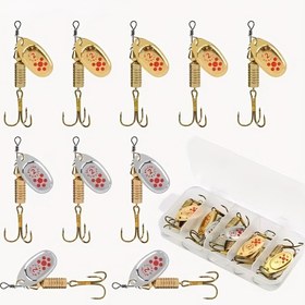Resim 10 adet/takım 6.3cm 7g Spinner Kaş Metal Yem Balıkçılık Yem Sequins Crankbait Kaş Baits Bass Trout Perch Pike Dönen 