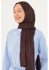 Resim Mirsoy Scarf Zikzak Desen Parlak Jakar Şal - Kahve Kahve 
