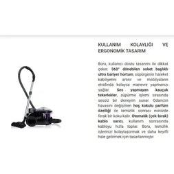 Resim Arnica Bora 2400W Özel Su Filtreleme Teknolojisi Sayesinde Tozları Suya Hapseden Kötü Kokuları Engelleyen Yüksek Performanslı ve Hepa Filtreli Hijyenik Temizlik Robotu Mor Süpürge ET11372 