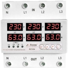 Resim Rcon RCV 04 Ray Tipi Trifaze Akım Voltaj Koruyucu 63A 