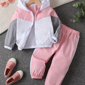 Resim Kızlar İçin Kapüşonlu Ceket ve Düz Renk Tayt Takımı, Dış Mekan İçin Mükemmel 