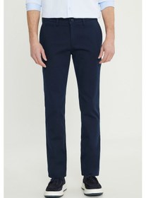 Resim AC&Co / Altınyıldız Classics Erkek Lacı Pamuklu Slim Fit Dar Kesim Armürlü Yan Cepli Esnek Casual Pantolon Lacı Lacivert 