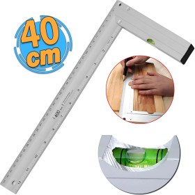 Resim Badem10 Alüminyum L Gönye Su Terazili Cetvel Ölçme Ölçüm Kaynak Kaynakçı Marangoz Gönyesi 400 mm 40 cm 