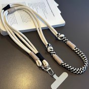 Resim 1 adet Çift Renkli Örgülü Telefon Askısı - Metal Tokalı Dayanıklı, Kayıp Önleyici Uzun Crossbody Askı, Güvenli Telefon Askısı Tutucu ile Şık Siyah ve Beyaz Tasarım 