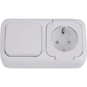 Resim Beyaz Anahtar ve Topraklı Priz Şeffaf Kapaklı Çabuk Bağlantı Kombine Yatay 