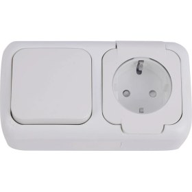 Resim Beyaz Anahtar ve Topraklı Priz Şeffaf Kapaklı Çabuk Bağlantı Kombine Yatay 