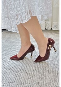 Resim Asmi Shoes Kadın Jenny Bordo Rugan Stiletto Topuklu Ayakkabı 