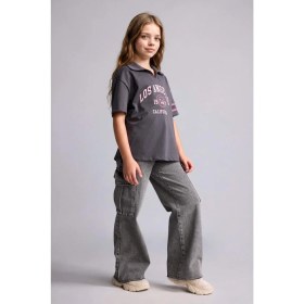 Resim DeFacto Wide Leg Kargo Geniş Paça Jean Antrasit Pantolon Kız Çocuk E7879A825AU 
