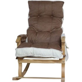 Resim Zuesse Dizayn Mosso Çift Minderli Ahşap Sallanan Sandalye Tv Baba Koltuğu Dinlenme Koltuğu Kahve - Krem 