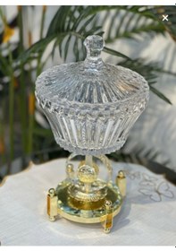 Resim Elta Collection Ultra Lüks Kristal Kapaklı Salata Kasesi Şekerlik Gold Detaylı Büyük Kristal Kase Gold 