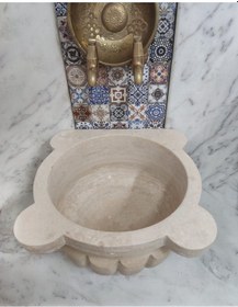 Resim Traverten Dört Kulak Kavun Dilimli Mermer Kurna 