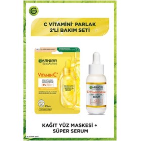 Resim Garnier C Vitamini Parlak 2'li Bakım Seti Kağıt Yüz Maskesi + Süper Aydınlatıcı Serum 