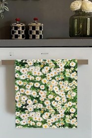 Resim Yeşil Papatya Desenli Fırın Mutfak Havlusu 30X50Cm 