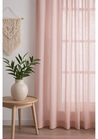 Resim Natural Modern File Dokulu Keten Tül Perde Pileli Salon Oturma Odası Yatak Odası Çocuk Odası Pembe 