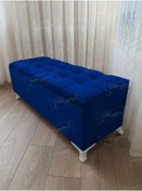 Resim Çizgi Kapitoneli Sandıklı Puf 110 Cm Beyaz Ayak Lacivert 