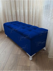 Resim Çizgi Kapitoneli Sandıklı Puf 110 Cm Beyaz Ayak Lacivert 