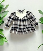 Resim Kız Bebek Yakası Peluş Detaylı Kare Desenli Elbise-14888 Çok Renkli 