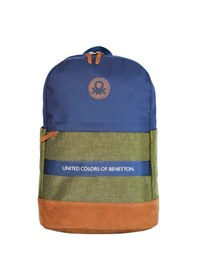 Resim United Colors Of Benetton Üç Bölmeli Retro Erkek Çocuk Sırt Çantası - Lacivert Yeşil - Günlük Okul Seyahat Çok Renkli 