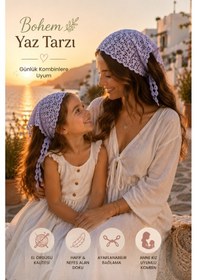 Resim Anne Kız Kombin Bandana El Örgüsü Saç Bandı Bohem Stil Ayarlanabilir 2li Set Mor 
