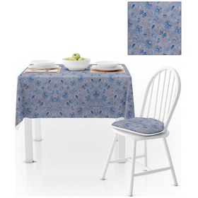 Resim Renkli Desenli Vizon Mavi Turkuaz Kadife Dokulu 180x220 Masa Örtüsü 