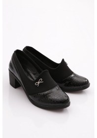 Resim Dgn 23031 Kadin Kurdela Desenli Topuklu Ayakkabi 23031-2537-R6201 Siyah Kroko 