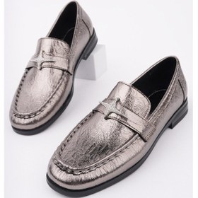 Resim Muggo Arrow Tokalı Kadın Günlük Loafer Ayakkabı GÜMÜŞ 