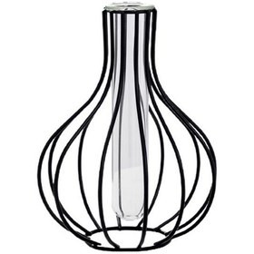 Resim Siyah Cam Vazo Şeffaf Şişe Ferforje İskandinav Tarzı Test Tüpü Demir Teraryum Çiçek Vazo Bahçe İçin Cucurbit 