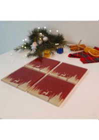 Resim Decorita Cam Bardak Altlığı Yeni Yıl Kırmızı Slüet 4'lü Takım Kırmızı 