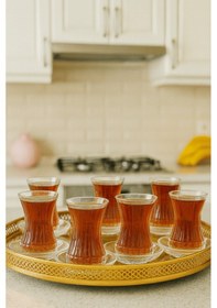 Resim 12 Parça Bakara Dekor Kesme Çay Seti - Özel Yapım Çay Bardak Tabak Şeffaf 