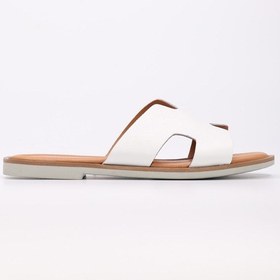 Resim Hakiki Deri Kadın Düz Terlik 227za16408 Beyaz 
