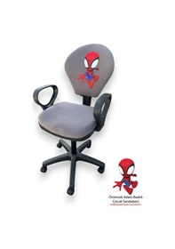 Resim Örümcek Adam Desenli Çocuk Odası Ders Çalışma Sandalyesi Ofis Koltuğu Tekerlekli Çocuk Sandalyesi Gri 