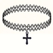 Resim Vintage Gotik Esnek Balık İpi Kolye Haçlı Kolye - Kaplama Yok, Plastik Halat Malzemesi - Günlük Giyim, Festivaller ve Cadılar Bayramı İçin İdeal - Tek Beden Uyar 