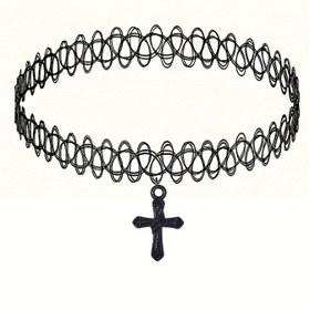 Resim Vintage Gotik Esnek Balık İpi Kolye Haçlı Kolye - Kaplama Yok, Plastik Halat Malzemesi - Günlük Giyim, Festivaller ve Cadılar Bayramı İçin İdeal - Tek Beden Uyar 