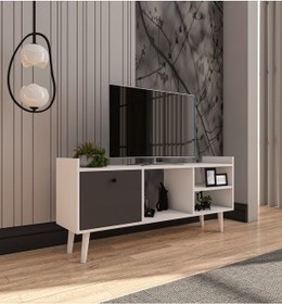 Resim Leo Tv Ünitesi Beyaz-Antrasit Televizyon Konsolu 140 Cm Ekonomik 