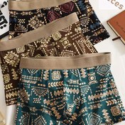 Resim 3 adet Erkek Boxer Şortu - Dokulu Bel Bandı, Şık Baskı, Vintage Esinlenmiş Tasarım, Rahat Günlük Giyim, Günlük Rahat Giyim | Şık Baskılı Boxerler | Rahat Fi 