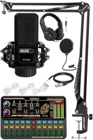 Resim Midex MX-2020 Platinium Set Efektli Ses Kartı Mikrofon Stand Kayıt Canlı Yayın Seti (PC ve Telefon) 