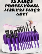 Resim Ronanna Makyaj Fırçası 12 Parça Set Yumuşak Uçlu Göz Makyajına Uygun Hafif ve Taşınabilir Çanta 