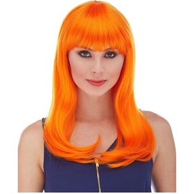 Resim Turuncu Renk Uzun Düz Parti Peruğu 