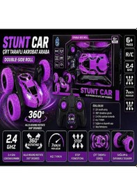 Resim Uzaktan Kumandalı 360 Dönen Şarjlı Akrobat Stunt Car Araba Pembe 
