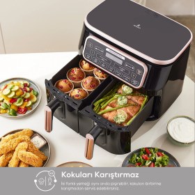 Resim Karaca Air Pro Cook Duo Tandır Xxxl 4+4 Litre Airfryer Black Silver 8 Kişilik Fritöz 