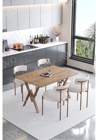 Resim Avvio Soffice Teddy Sandalye 80x120 Yemek Masası Mutfak Masası 4 Kişilik Masa Sandalye Takımı Bukle Kumaş Akça 