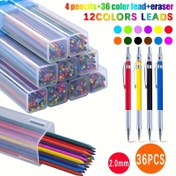 Resim 41 parça 2.0mm Metal Mekanik Kalem, Sanat Çizim Tasarımı Otomatik Çizim Özel Kalem Öğrenci Ofis Okul Malzemeleri 4 kalem+36 kurşun çekirdek+1 silgi 