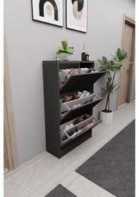 Resim Mirobi Kembe 3 Bölmeli Açılır Modern Dekoratif Ayakkabılık An... Antrasit 