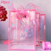 Resim 10 Adet Şeffaf Plastik Hediye Torbası, Pembe Kenarlı, İllüzyonlu Gül Kurdeleli, Çok Amaçlı Kullanılabilir Dönüştürme Özellike Sahip - Nişana Gelinlik Doğumgün Partisi Anneleri Anmak Mezunluk Karışık Buluşmalar Noel Cadılar Bayramı ile Uygun 