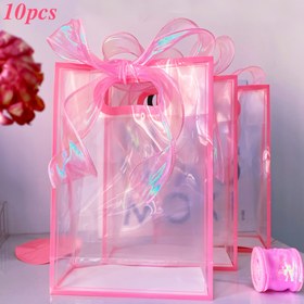 Resim 10 Adet Şeffaf Plastik Hediye Torbası, Pembe Kenarlı, İllüzyonlu Gül Kurdeleli, Çok Amaçlı Kullanılabilir Dönüştürme Özellike Sahip - Nişana Gelinlik Doğumgün Partisi Anneleri Anmak Mezunluk Karışık Buluşmalar Noel Cadılar Bayramı ile Uygun 