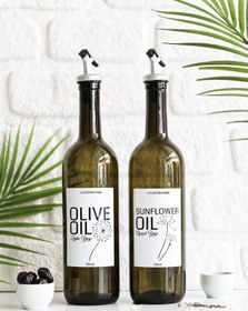 Resim LALEZEN HOME Beyaz Etiketli Yeşil Yağdanlık 750 Ml Sızdırmaz Damlatmaz Başlık 