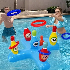 Resim Renkli Şişme Bowling Oyun Seti - Dayanıklı PVC, Çok Renkli Numaralı Pinler & Toplar, Havuz Partileri, Plaj Eğlencesi ve Aile Toplantıları için İdeal 