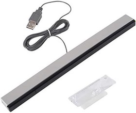 Resim Aokin Wii için USB Sensör Çubuğu, Nintendo Wii, Wii U için Yedek USB Kablolu Kızılötesi Ray Sensör Çubuğu, Şeffaf Stand Dahil, Gümüş/Siyah 