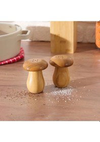 Resim Qerhome Bambu 2'li Mantar Şekilli Tuzluk Ve Biberlik Şeffaf 